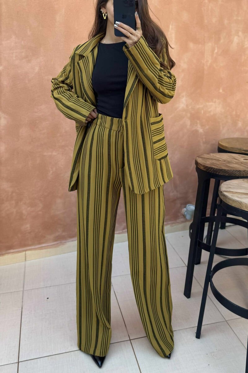 STRIPE DESIGN JACKET+TROUSERS WOMEN SET LIGHT GREEN/JEZB - 2