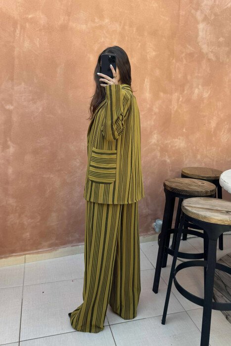 STRIPE DESIGN JACKET+TROUSERS WOMEN SET LIGHT GREEN/JEZB - 3
