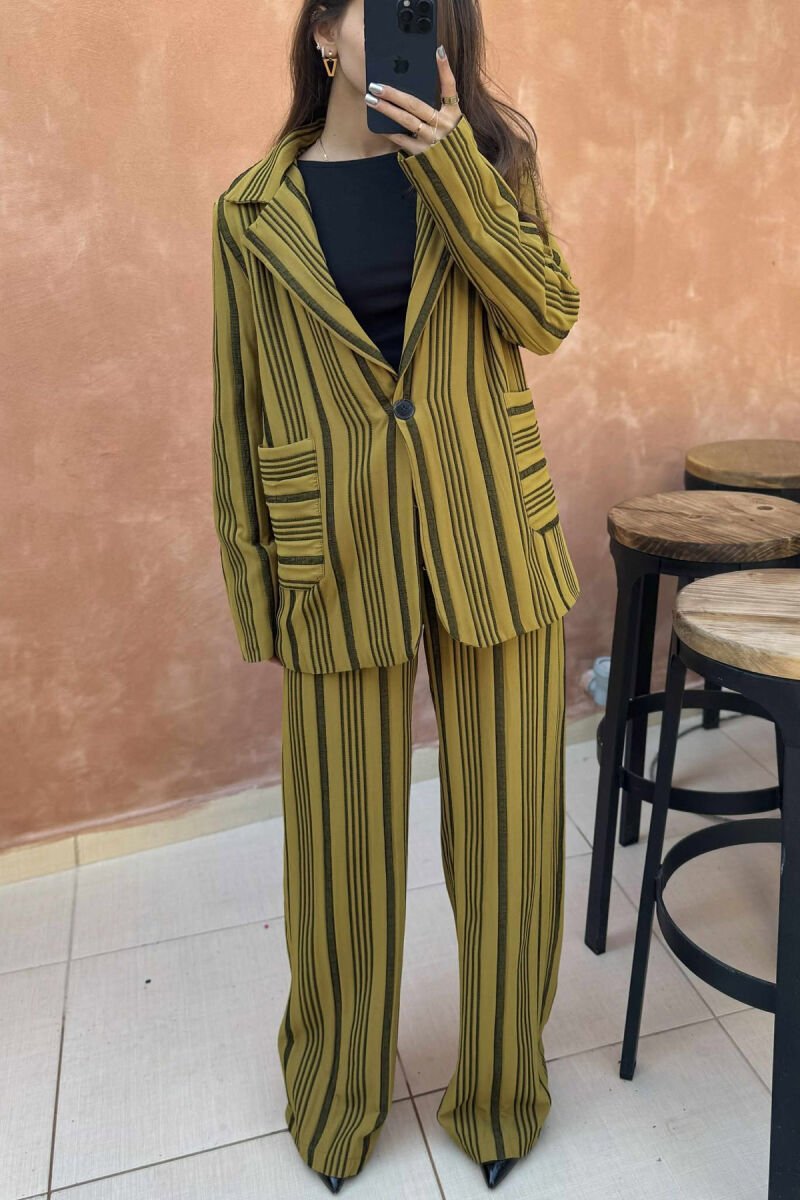 STRIPE DESIGN JACKET+TROUSERS WOMEN SET LIGHT GREEN/JEZB - 4