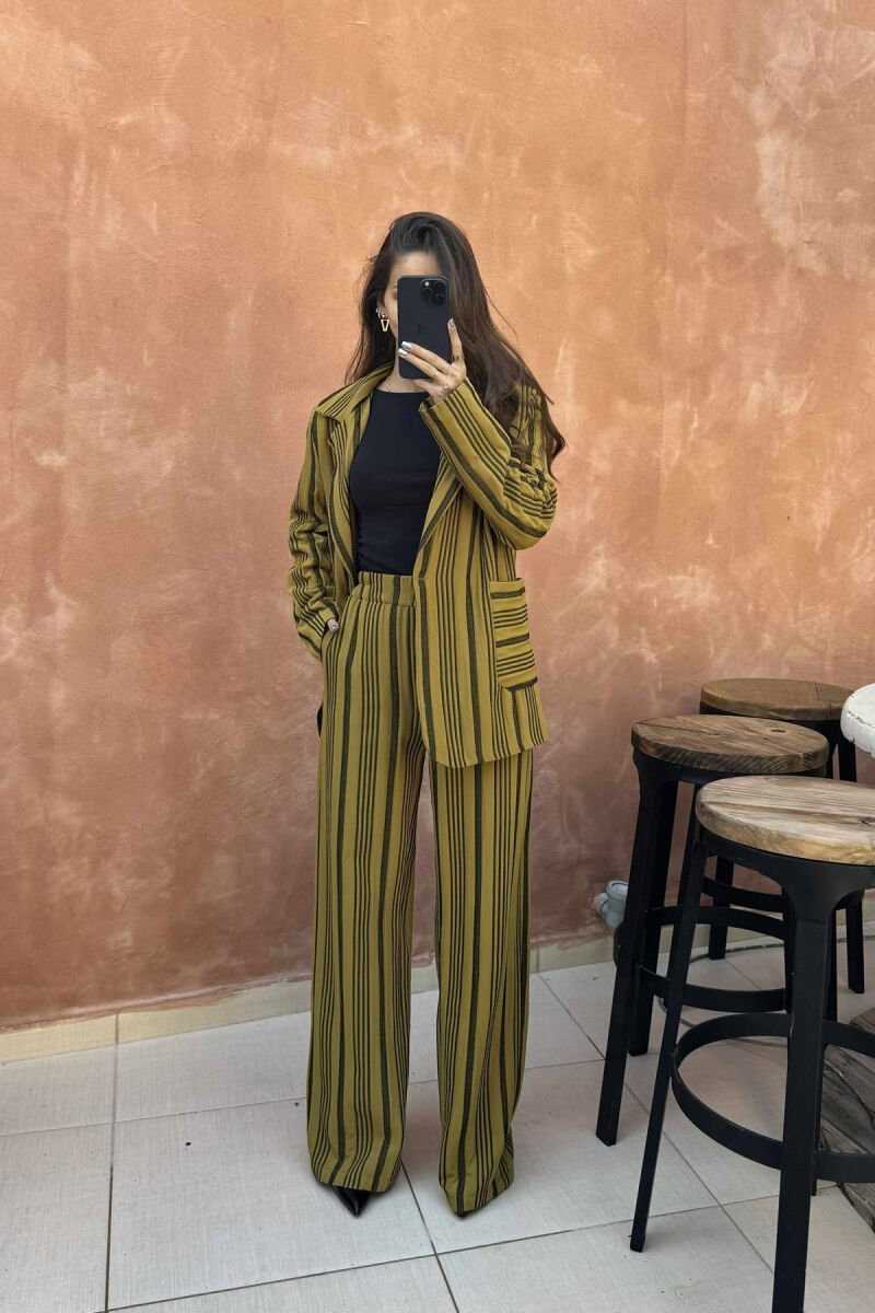 STRIPE DESIGN JACKET+TROUSERS WOMEN SET LIGHT GREEN/JEZB - 5