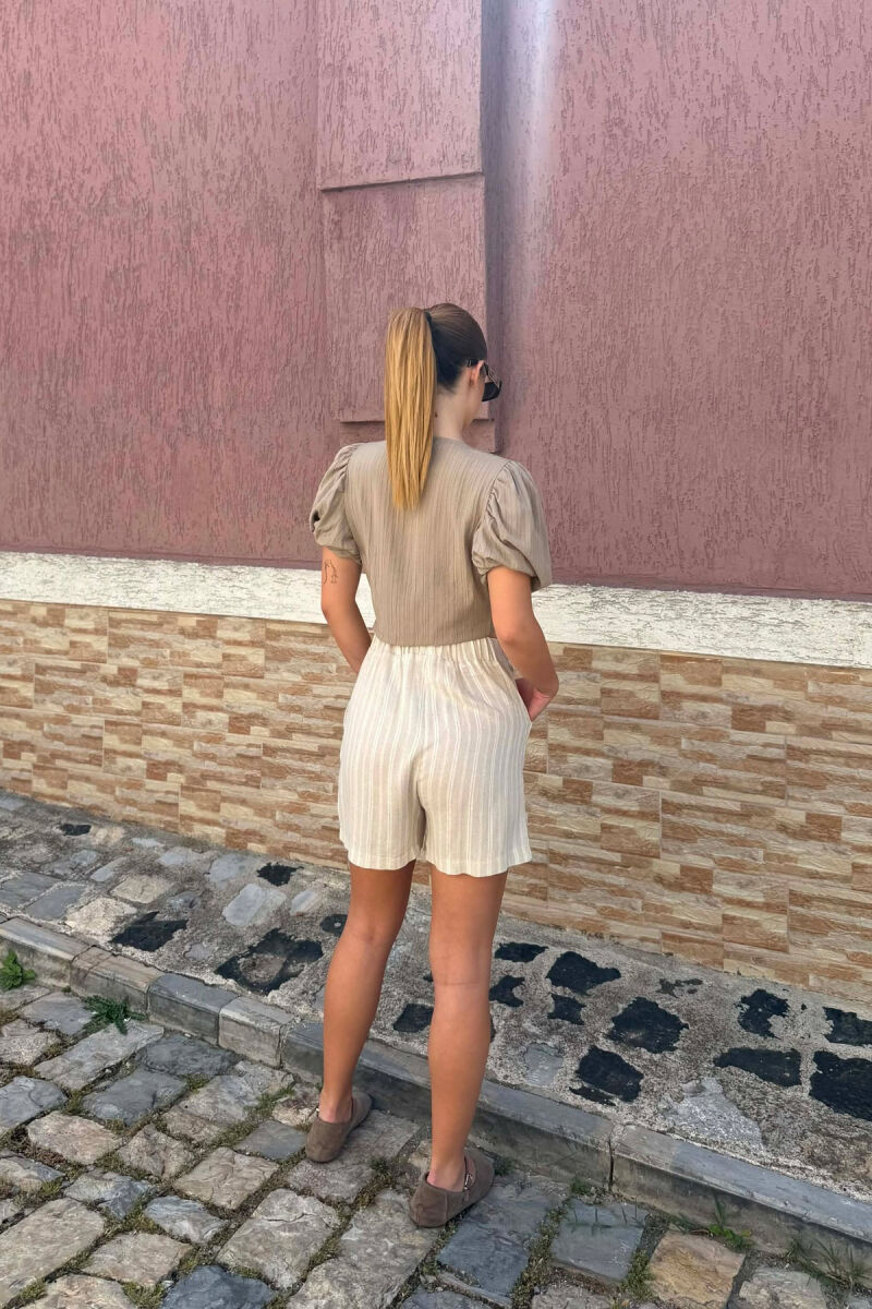 STRIPE DESIGN LACING WOMEN SHORTS CREAM/KREM - 4