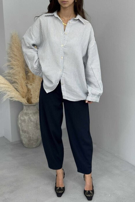 STRIPE DESIGN LINEN BLEND WOMEN SHIRT BLUE/BLU - 5