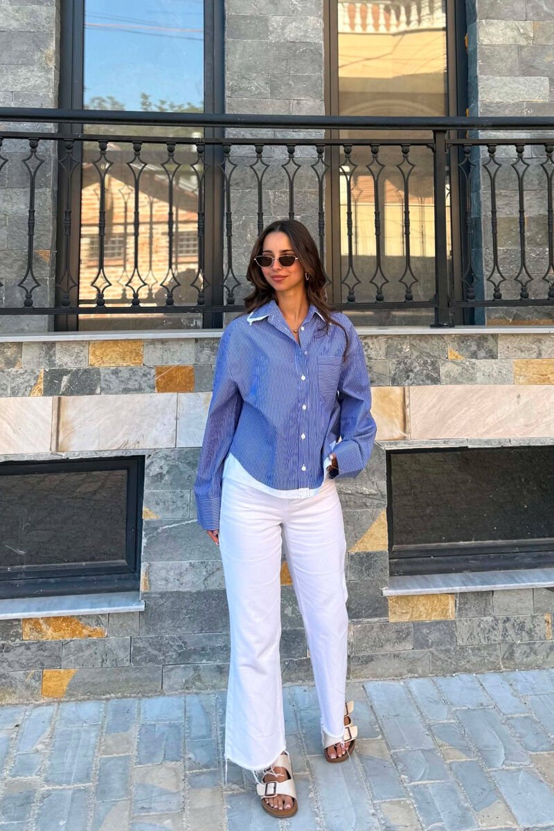 STRIPE DESIGN LONG SLEEVE WOMEN SHIRT BLUE/BLU - 2