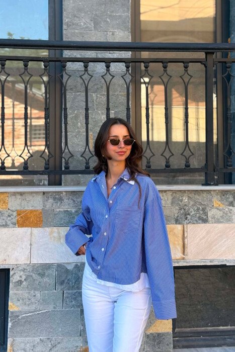 STRIPE DESIGN LONG SLEEVE WOMEN SHIRT BLUE/BLU - 3
