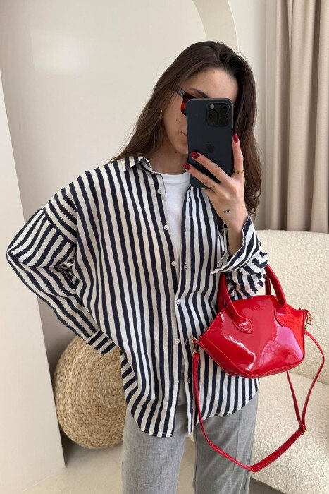 STRIPE DESIGN LONG SLEEVE WOMEN SHIRT BLUE/BLU - 1