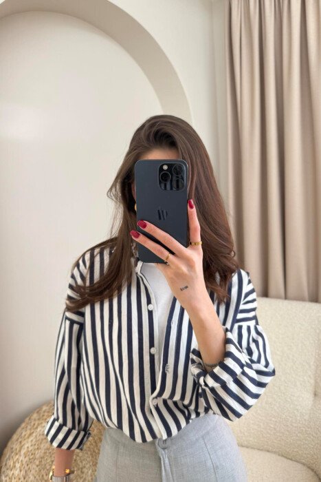 STRIPE DESIGN LONG SLEEVE WOMEN SHIRT BLUE/BLU - 3