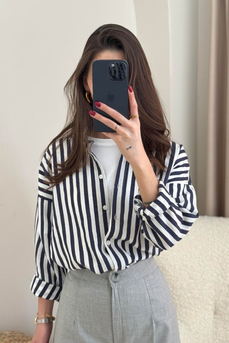 STRIPE DESIGN LONG SLEEVE WOMEN SHIRT BLUE/BLU - 4