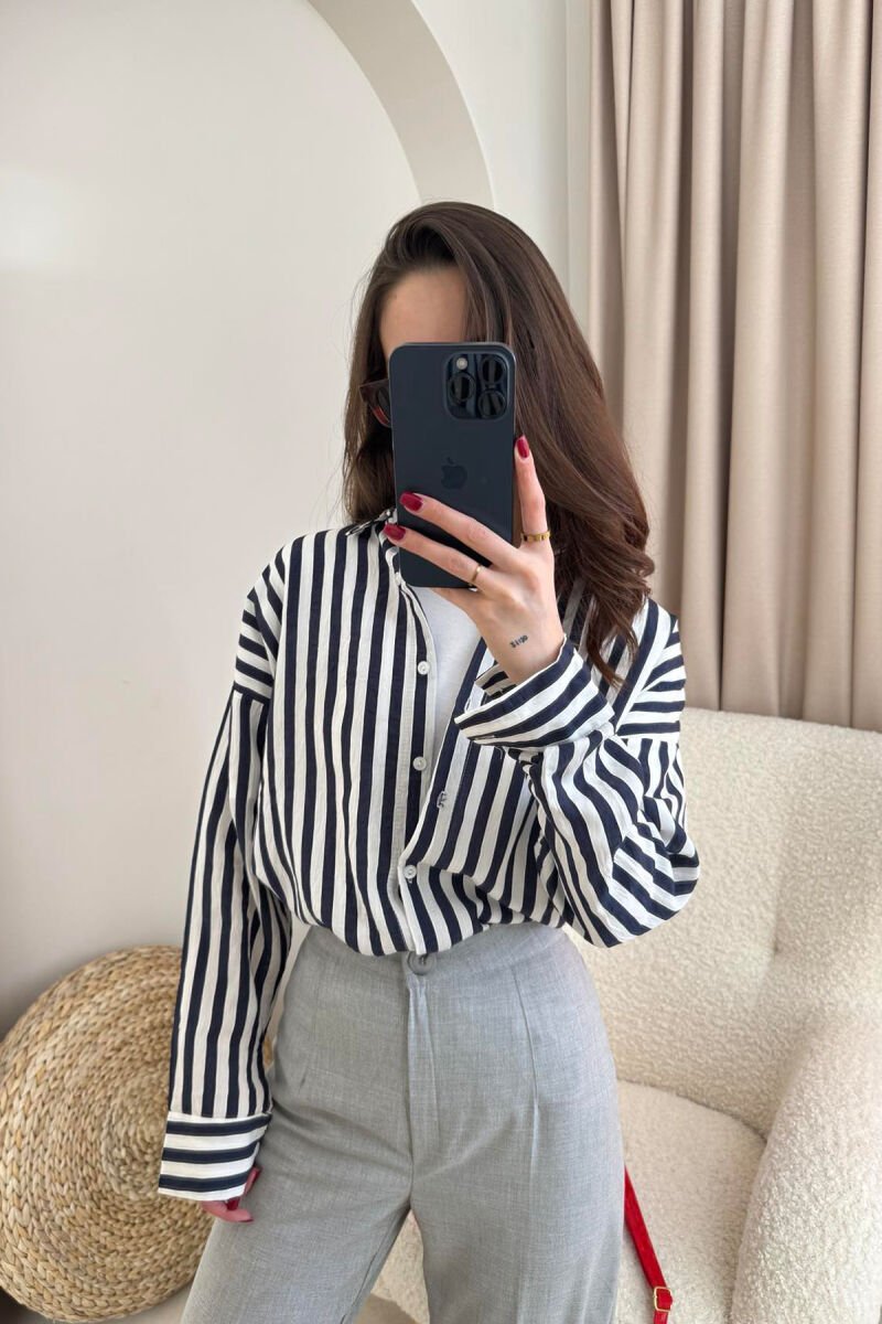 STRIPE DESIGN LONG SLEEVE WOMEN SHIRT BLUE/BLU - 5