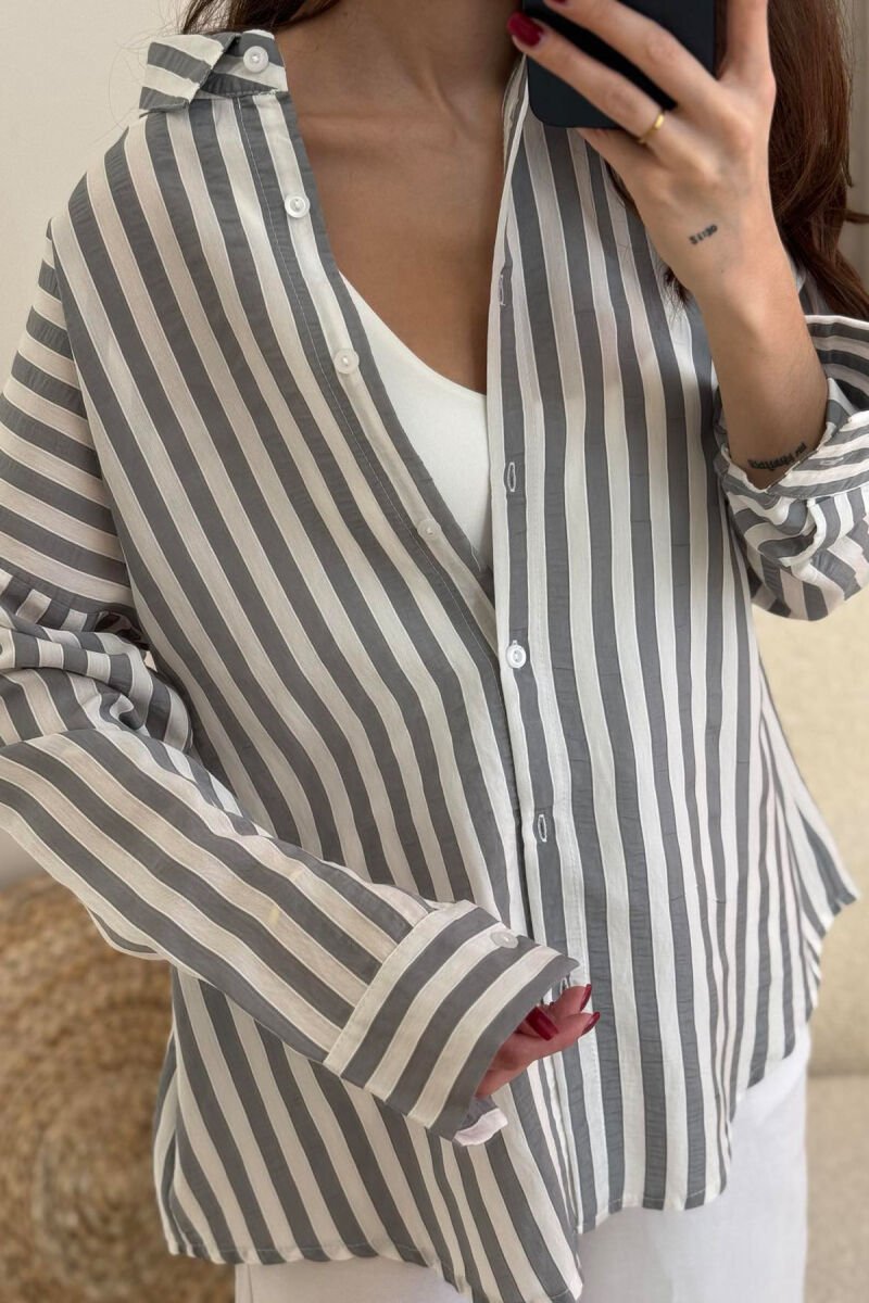 STRIPE DESIGN LONG SLEEVE WOMEN SHIRT GREY/GRI - 2