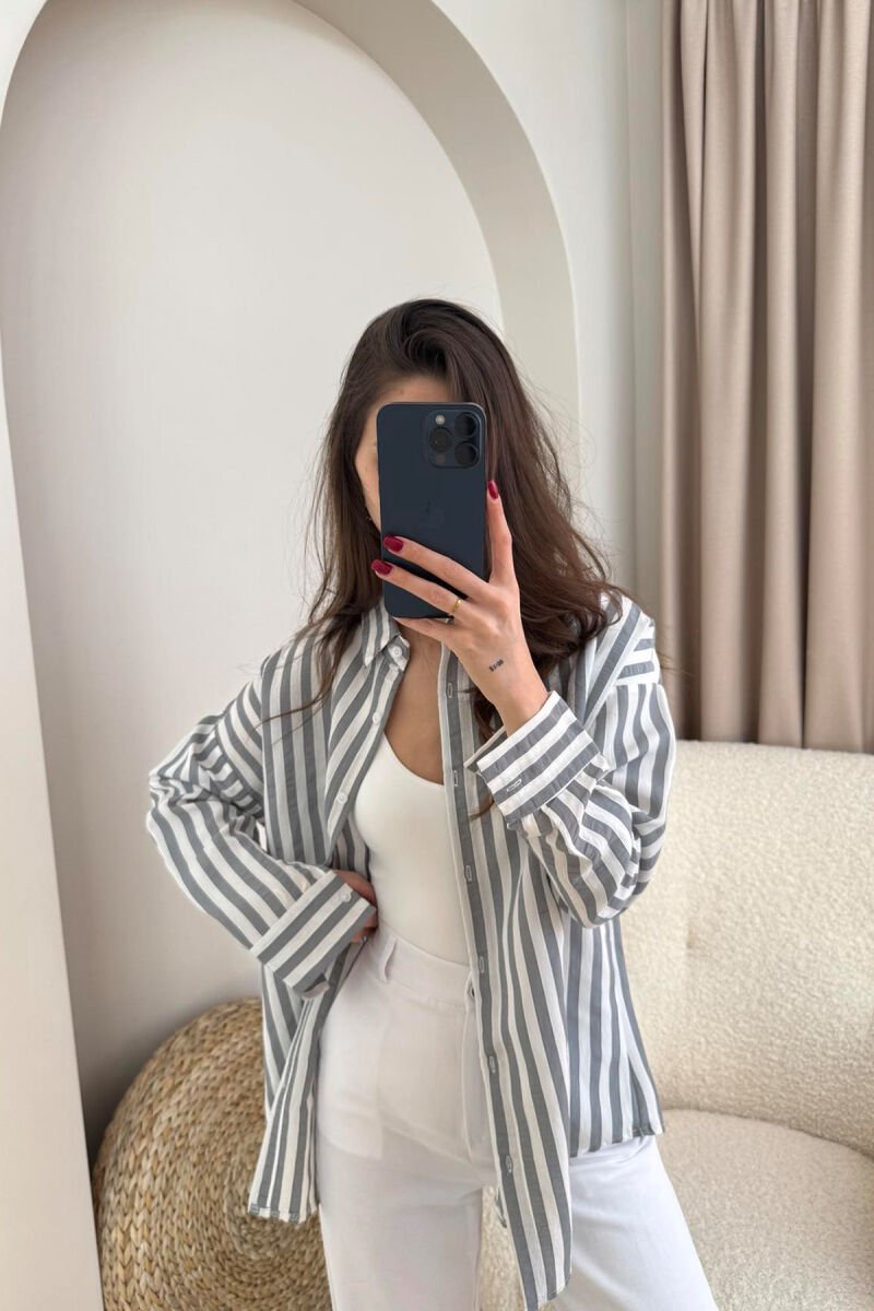 STRIPE DESIGN LONG SLEEVE WOMEN SHIRT GREY/GRI - 4