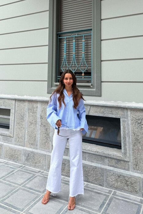 STRIPE DESIGN LONG SLEEVE WOMEN SHIRT LIGHTBLUE/BZ - 3