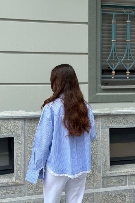 STRIPE DESIGN LONG SLEEVE WOMEN SHIRT LIGHTBLUE/BZ - 6