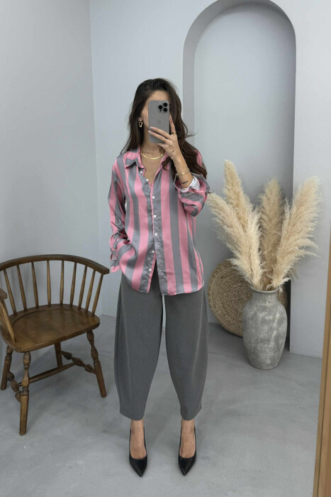 STRIPE DESIGN LONG SLEEVE WOMEN SHIRT MULTIPLE/SHNGJ - 1