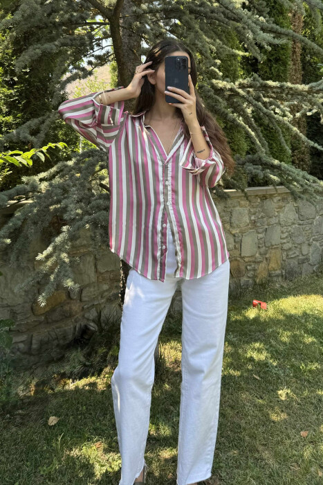 STRIPE DESIGN LONG SLEEVE WOMEN SHIRT MULTIPLE/SHNGJ - 5