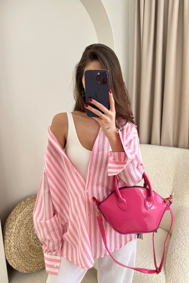 STRIPE DESIGN LONG SLEEVE WOMEN SHIRT PINK/ROZE - 1