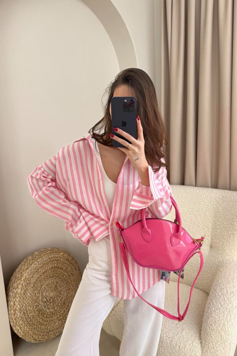 STRIPE DESIGN LONG SLEEVE WOMEN SHIRT PINK/ROZE - 3