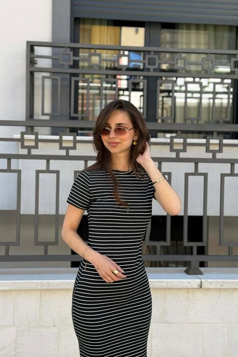 STRIPE DESIGN LONG WOMEN DRESS BLACK/ E ZEZE - 3