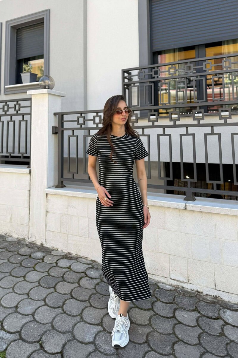 STRIPE DESIGN LONG WOMEN DRESS BLACK/ E ZEZE - 4