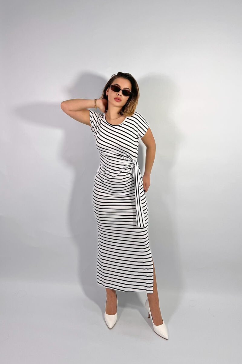 STRIPE DESIGN LONG WOMEN DRESS WHITE-E BARDHE - 1