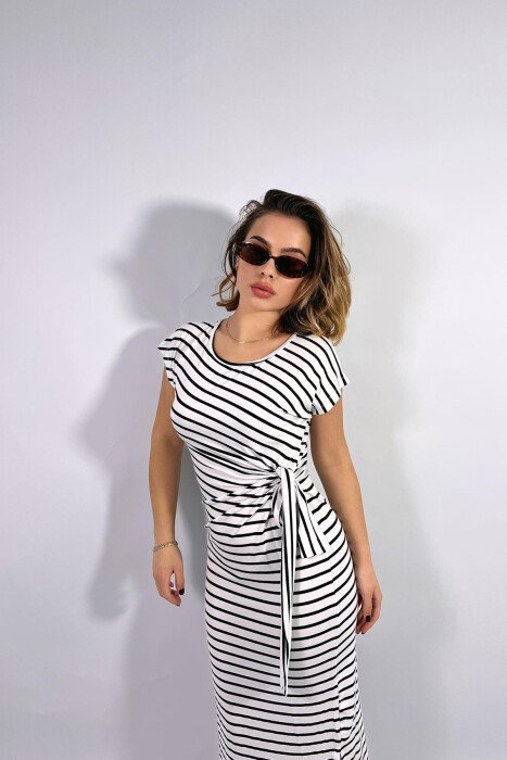 STRIPE DESIGN LONG WOMEN DRESS WHITE-E BARDHE - 4