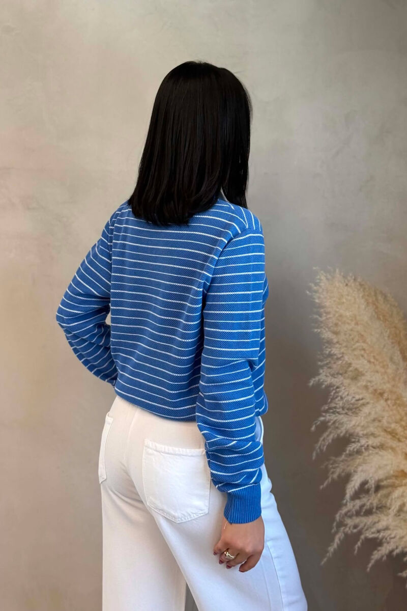 STRIPE DESIGN POLO NECK WOMEN SWEATER BLUE/BLU - 4