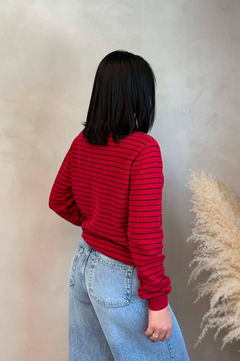 STRIPE DESIGN POLO NECK WOMEN SWEATER BURGUNDY/VISHNJE - 3