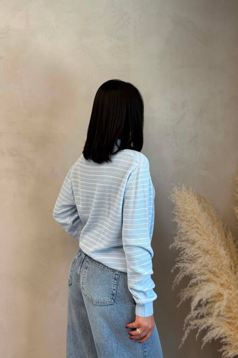 STRIPE DESIGN POLO NECK WOMEN SWEATER LIGHTBLUE/BZ - 2
