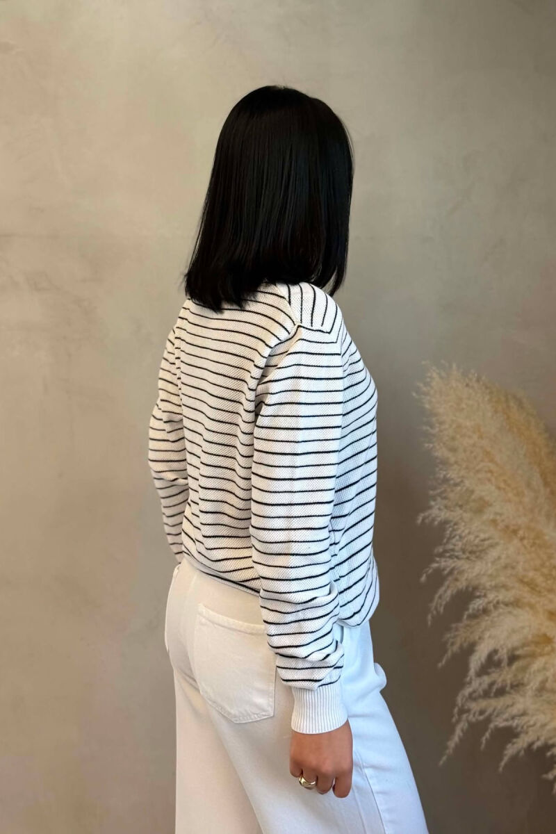 STRIPE DESIGN POLO NECK WOMEN SWEATER WHITE-E BARDHE - 2