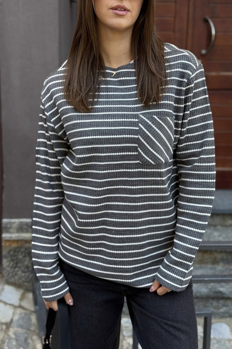 STRIPE DESIGN ROUND NECK WOMEN SWEATER GREY/GRI - 4