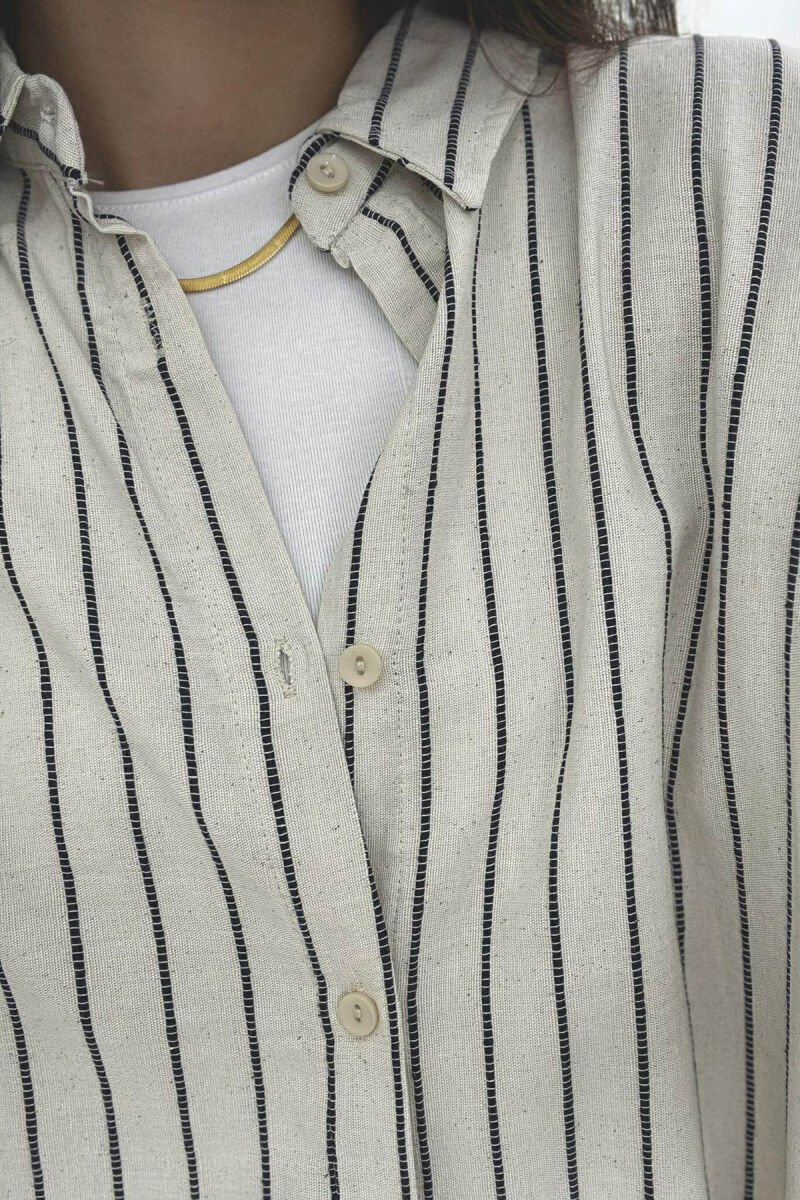 STRIPE DESIGN SHIRT+SHORTS WOMEN SET CREM+DARK BLUE/KREM+BLUE ERRET - 5