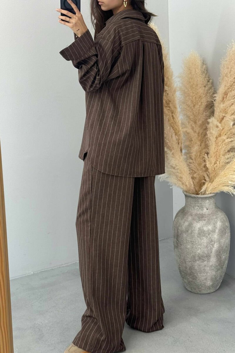 STRIPE DESIGN SHIRT+TROUSERS WOMEN SET BROWN/KAFE - 8