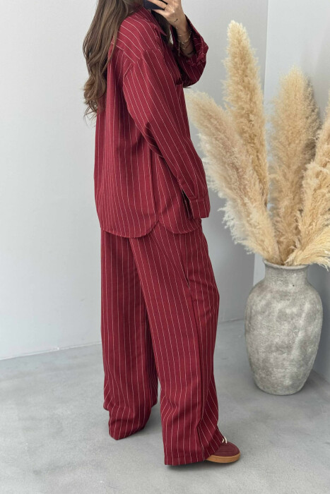 STRIPE DESIGN SHIRT+TROUSERS WOMEN SET BURGUNDY/VISHNJE - 2