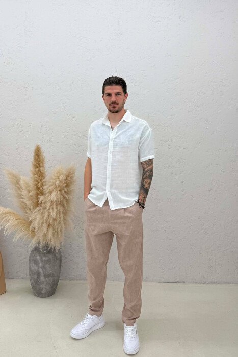 STRIPE DESIGN SIMPLE MEN PANTS BEIGE/BEZHE - KLAUDIO FASHION
