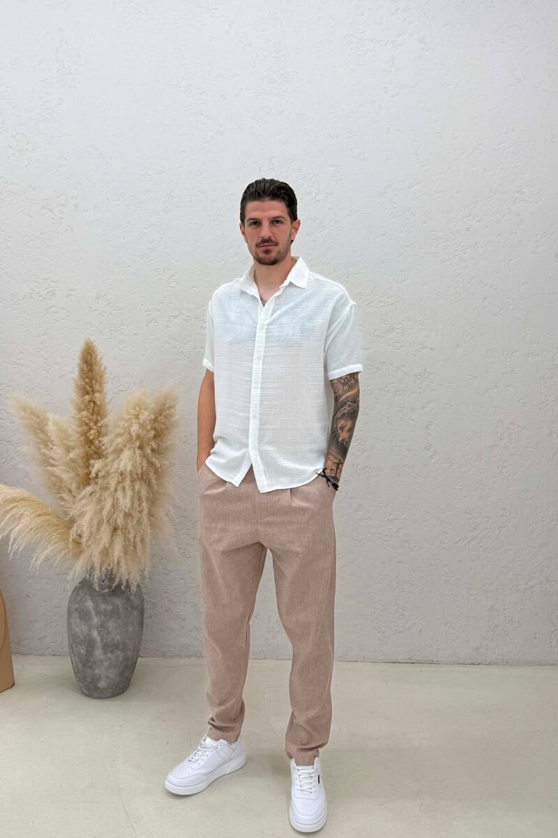 STRIPE DESIGN SIMPLE MEN PANTS BEIGE/BEZHE - 1