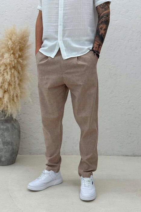 STRIPE DESIGN SIMPLE MEN PANTS BEIGE/BEZHE - 2