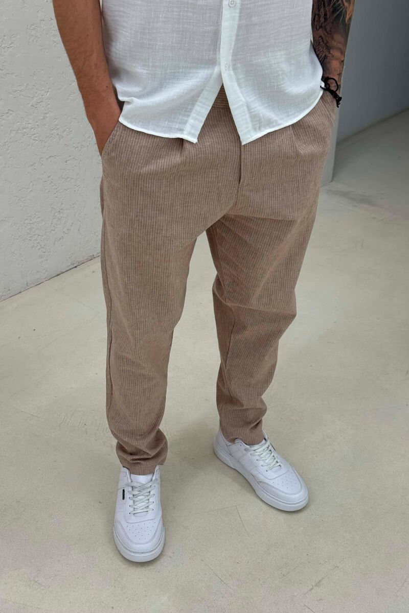 STRIPE DESIGN SIMPLE MEN PANTS BEIGE/BEZHE - 3
