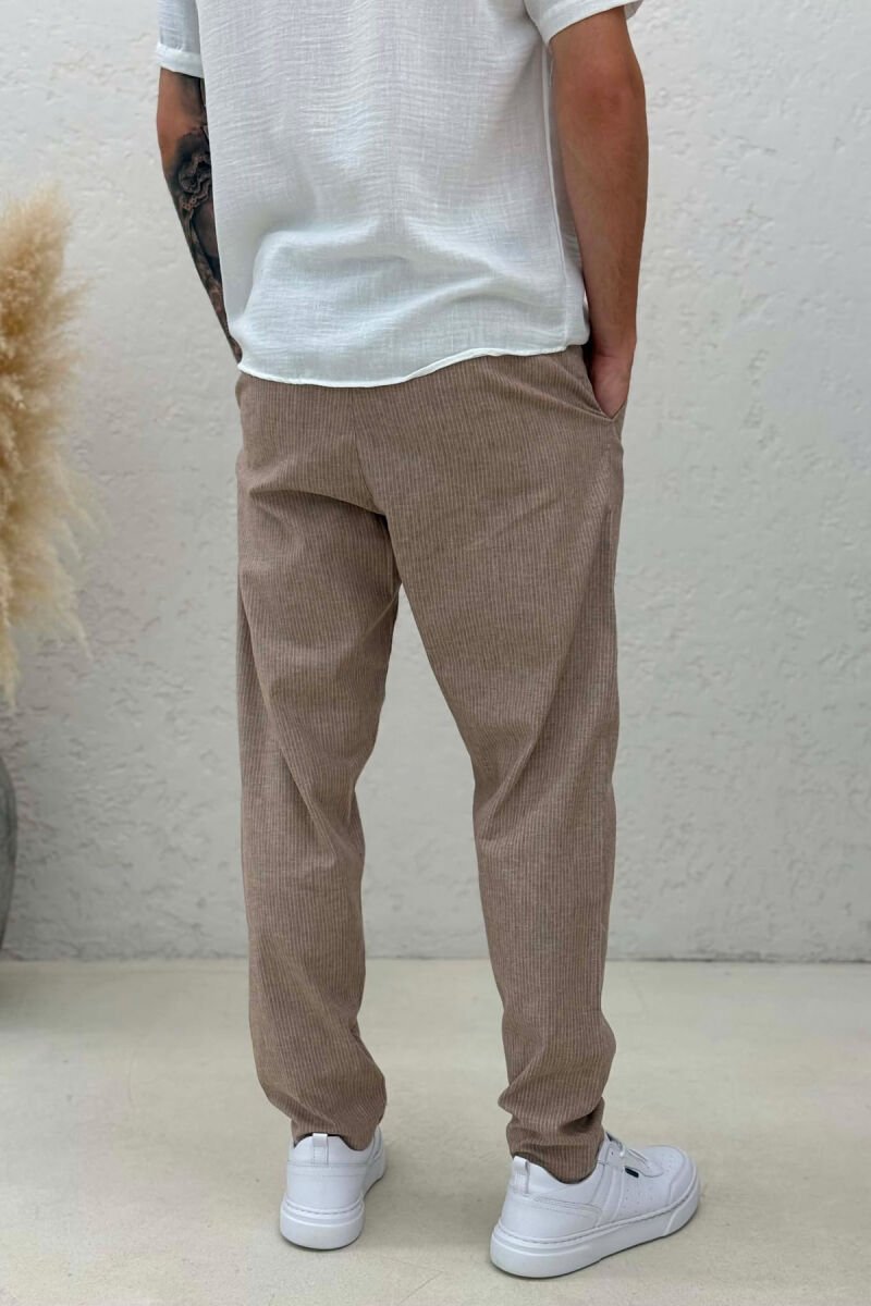 STRIPE DESIGN SIMPLE MEN PANTS BEIGE/BEZHE - 4
