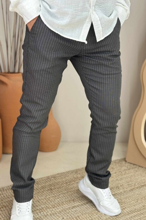 STRIPE DESIGN SIMPLE MEN PANTS BROWN/KAFE - 3