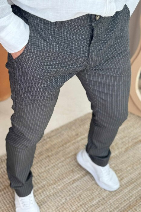 STRIPE DESIGN SIMPLE MEN PANTS BROWN/KAFE - 4