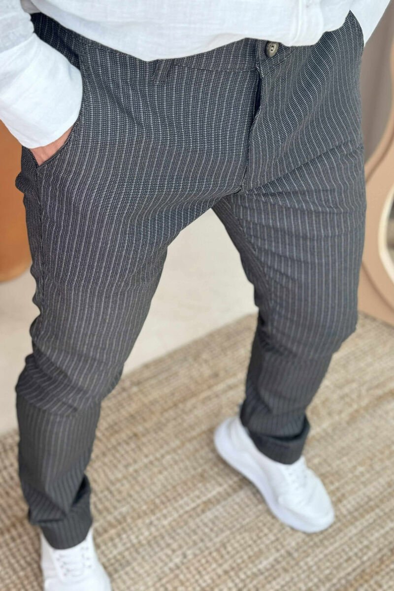 STRIPE DESIGN SIMPLE MEN PANTS BROWN/KAFE - 4