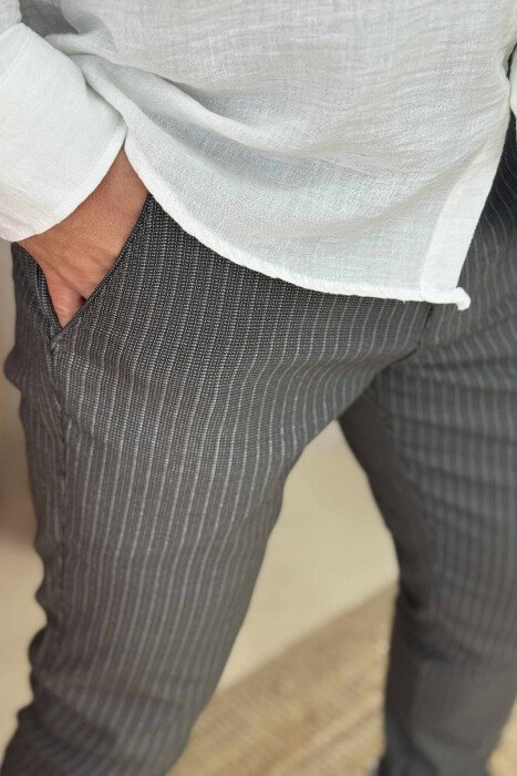 STRIPE DESIGN SIMPLE MEN PANTS BROWN/KAFE - 5