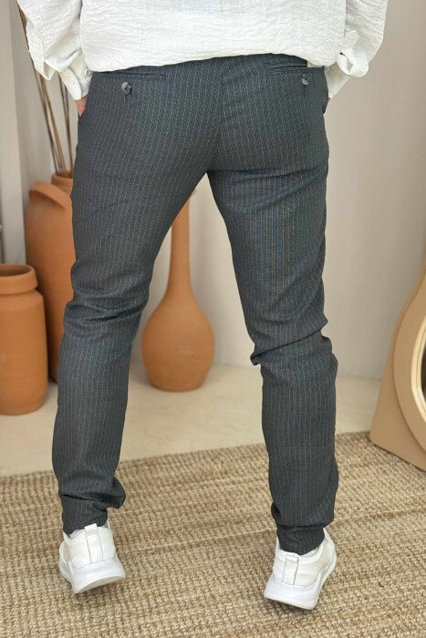 STRIPE DESIGN SIMPLE MEN PANTS DARK GREEN/JEE - 2