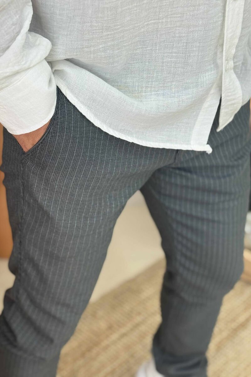 STRIPE DESIGN SIMPLE MEN PANTS DARK GREEN/JEE - 4