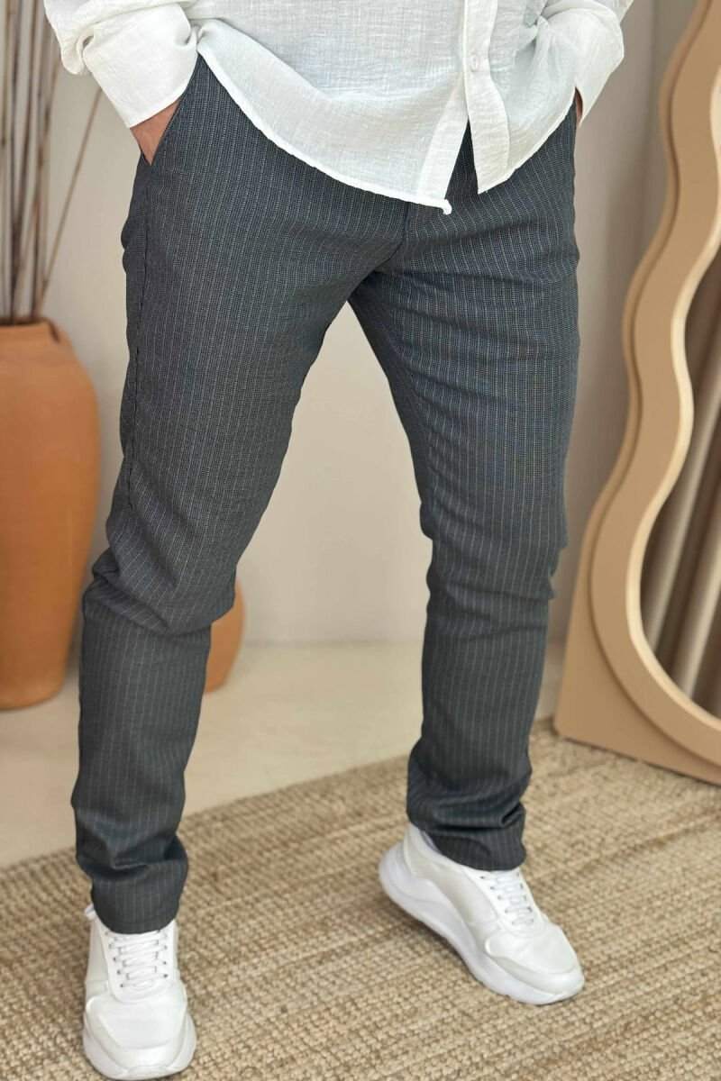 STRIPE DESIGN SIMPLE MEN PANTS DARK GREEN/JEE - 5