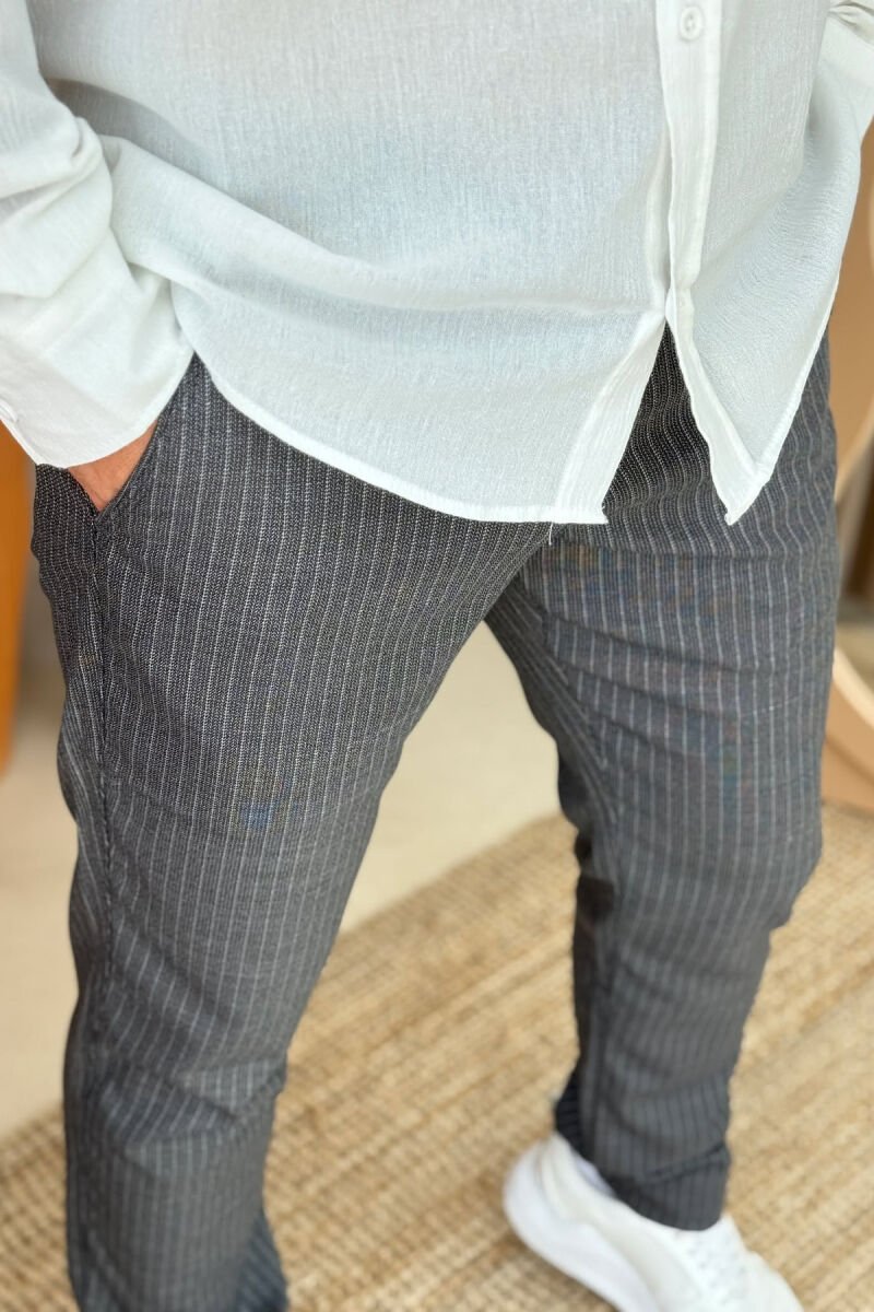 STRIPE DESIGN SIMPLE MEN PANTS GREY/GRI - 2