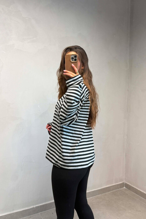 STRIPE DESIGN SIMPLE ROUND NECK WOMEN SWEATSHIRT GREY/GRI - 2