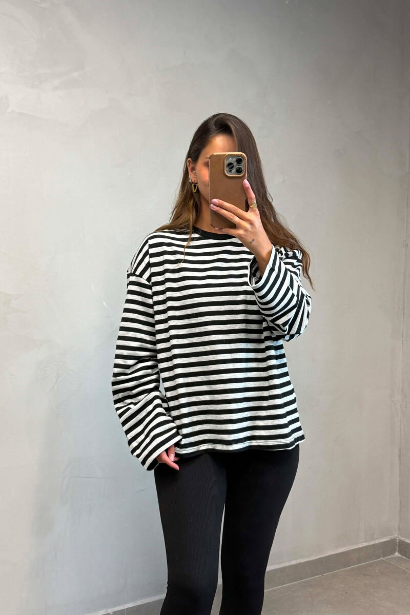 STRIPE DESIGN SIMPLE ROUND NECK WOMEN SWEATSHIRT LIGHT GREY/GZ - 1