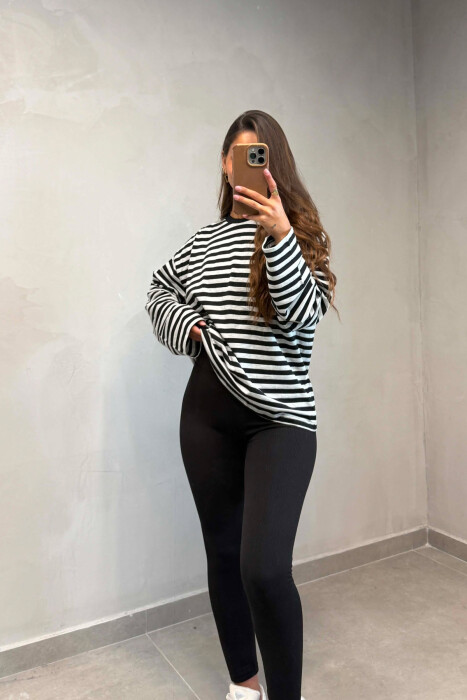 STRIPE DESIGN SIMPLE ROUND NECK WOMEN SWEATSHIRT LIGHT GREY/GZ - 2