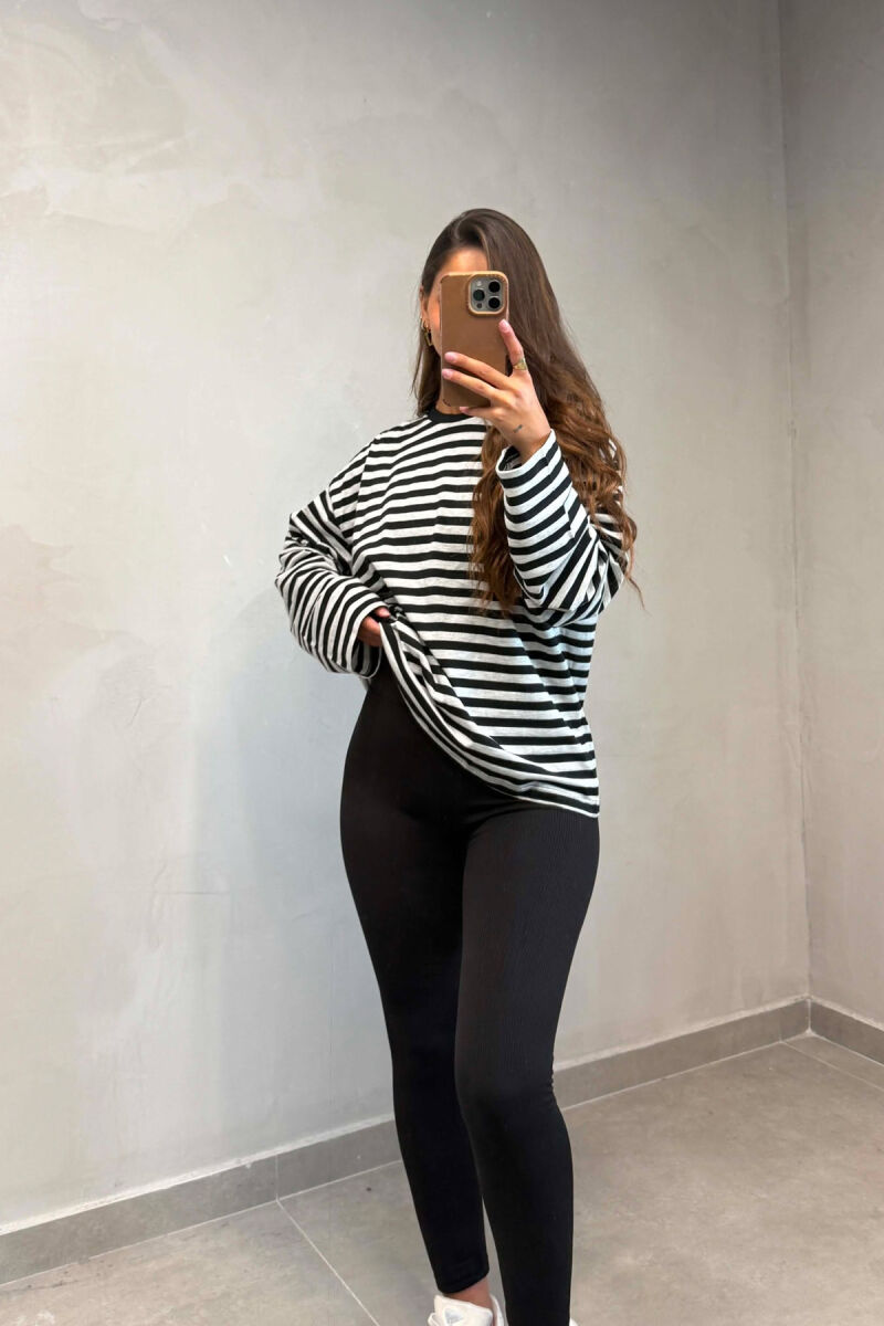 STRIPE DESIGN SIMPLE ROUND NECK WOMEN SWEATSHIRT LIGHT GREY/GZ - 2