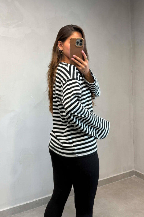 STRIPE DESIGN SIMPLE ROUND NECK WOMEN SWEATSHIRT LIGHT GREY/GZ - 3